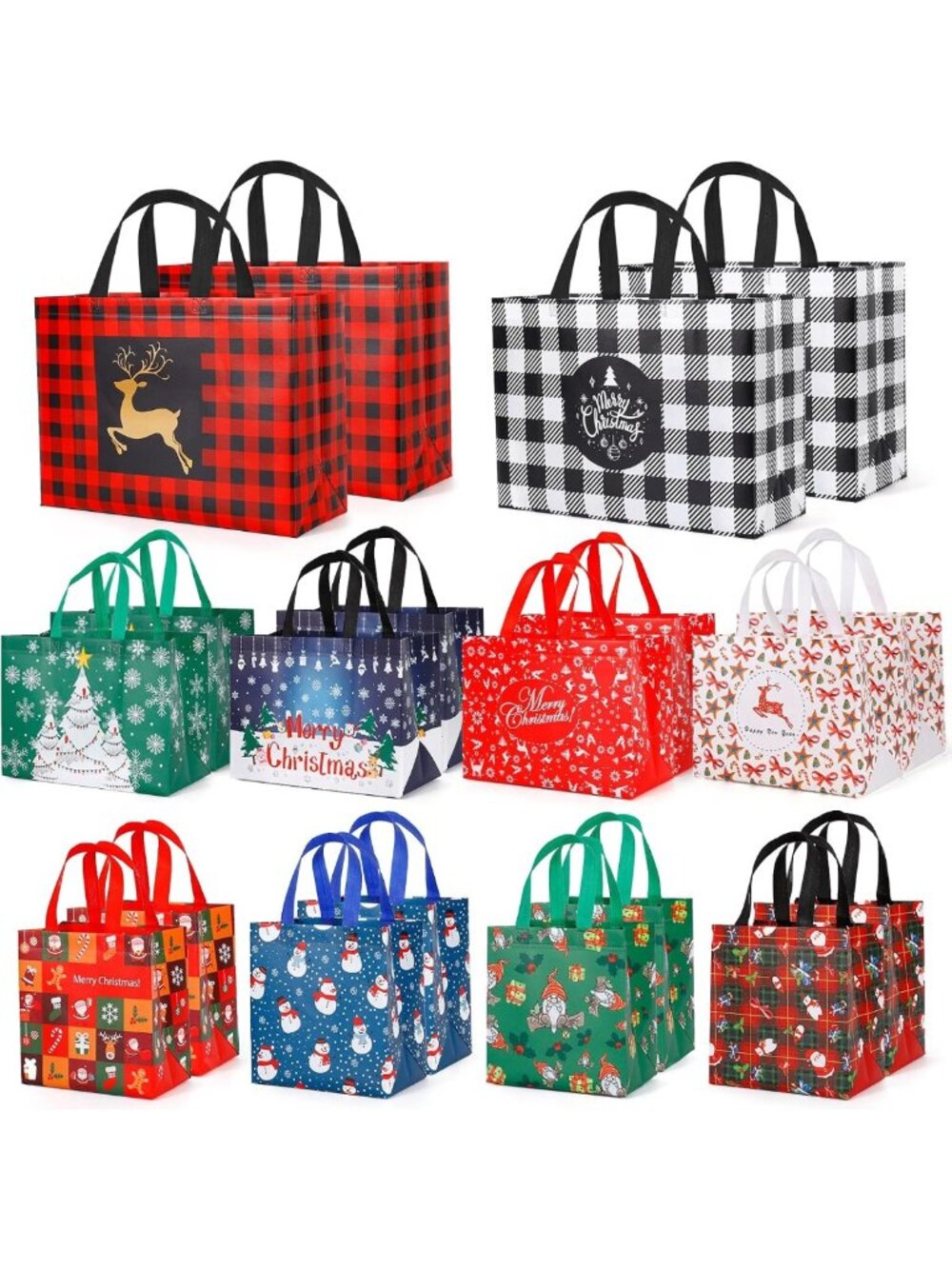 20 Pack Reusable Christmas Gift Bags - Assorted Sizes for Holiday Party Favors